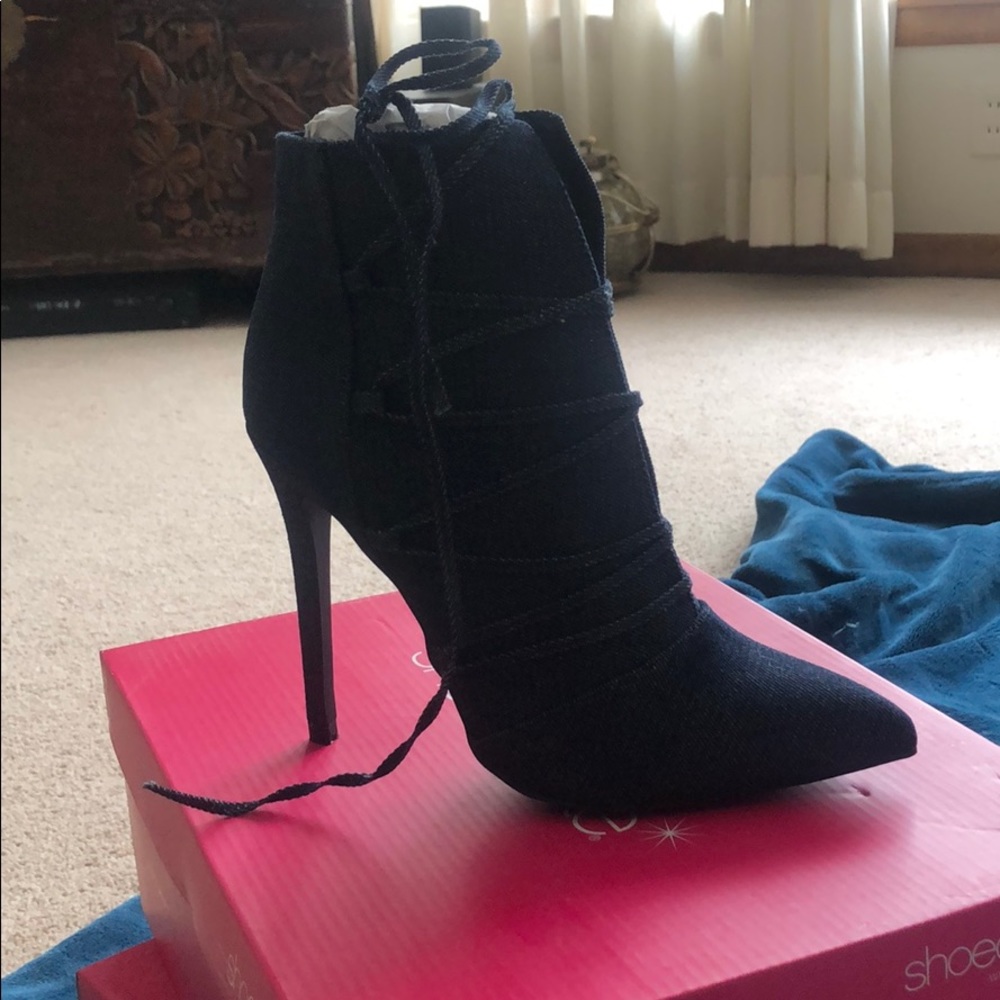 Denim booties